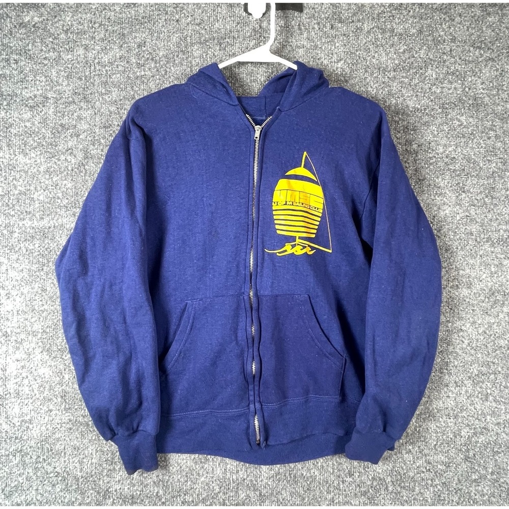 Vtg Michigan Wolverines Hoodie Mens M Blue Zip Up Sweatshirt Sailing 80s Preppy
